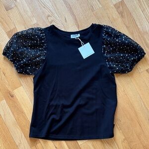 Sheer sparkle bubble sleeve top